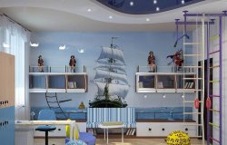 Многоуровневые потолки в морском интерьере